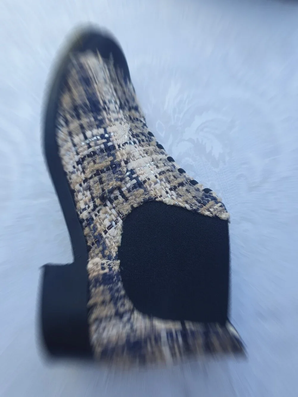 CHANEL Tweed Chelsea Ankle Leather Booties in Beige and Black Size 40 Made ITALY